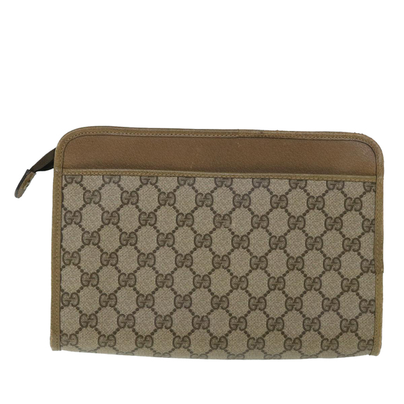 GUCCI GG Canvas Clutch Bag PVC Leather Beige Auth 54833 - Picture 2 of 16